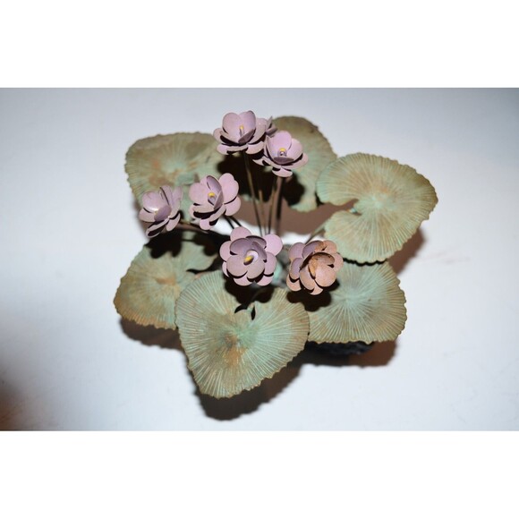 Vtg Demetrius Xethalis Brass African Violet Art Sculpture 6” Stone Base - Picture 13 of 14